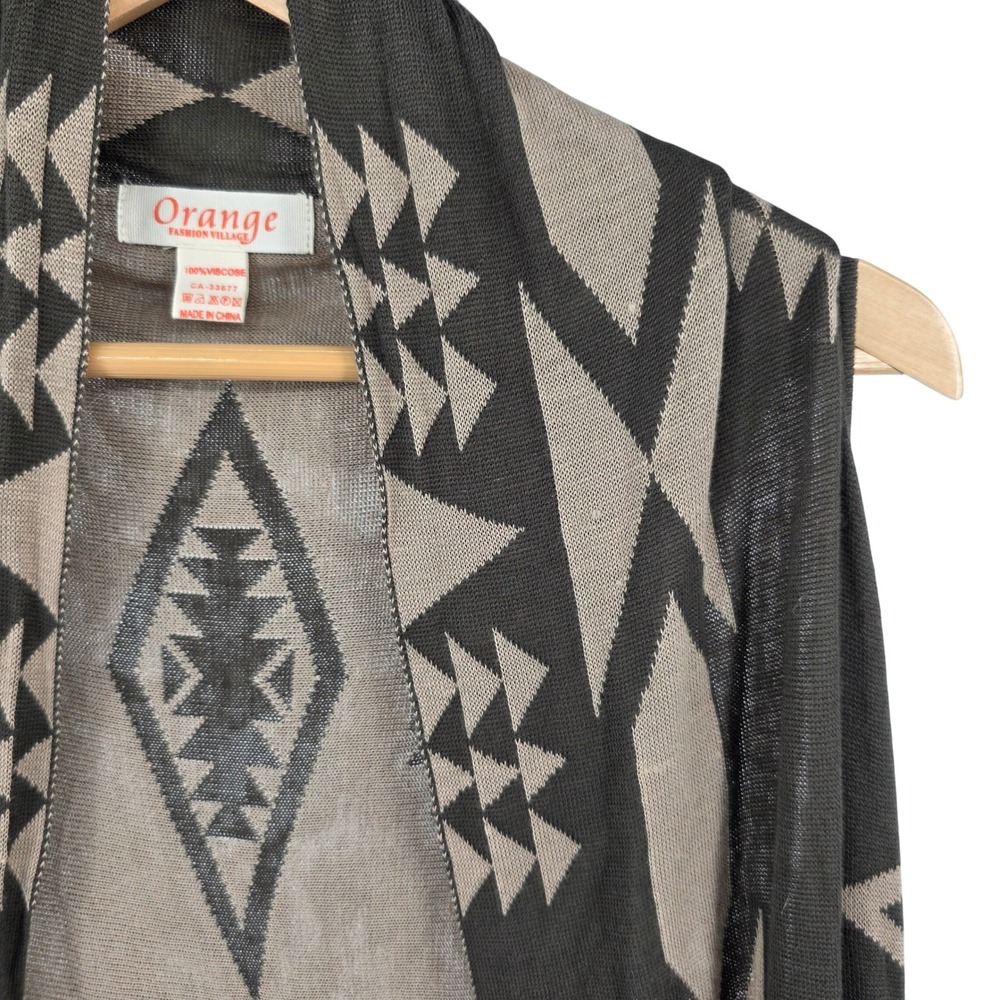 Orange Fashion Village Cardigan Aztec Geometric‎ Sleeveless Duster Vest